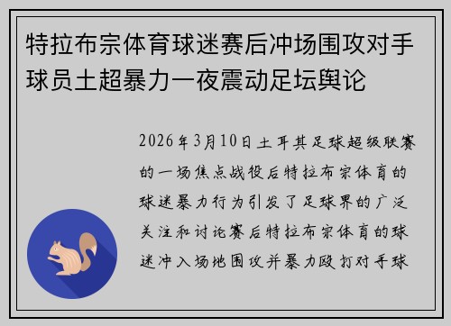 特拉布宗体育球迷赛后冲场围攻对手球员土超暴力一夜震动足坛舆论
