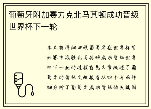 葡萄牙附加赛力克北马其顿成功晋级世界杯下一轮 葡萄牙附加赛力克北马其顿成功晋级世界杯下一轮